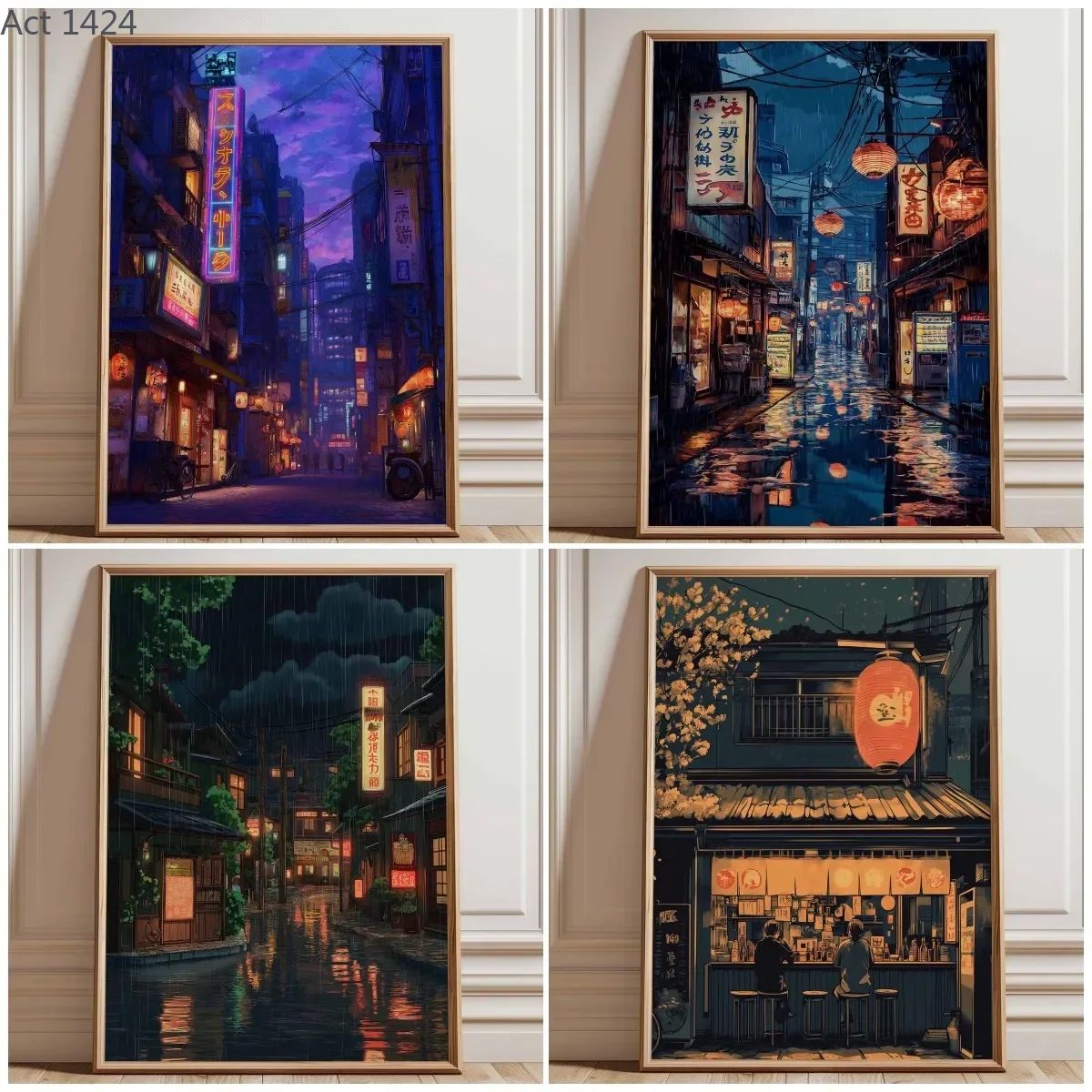 Japanese Lifestyle Anime - Cetakan Poster Jalan Neon Tokyo, Seni