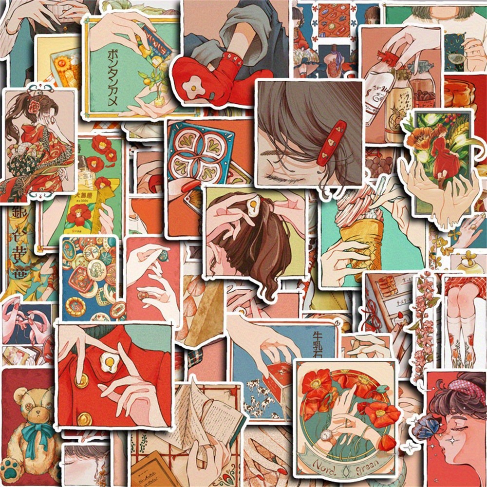 Japanese Lifestyle Anime - 50Pcs Stiker Gaya Tradisional Jepang Vintage