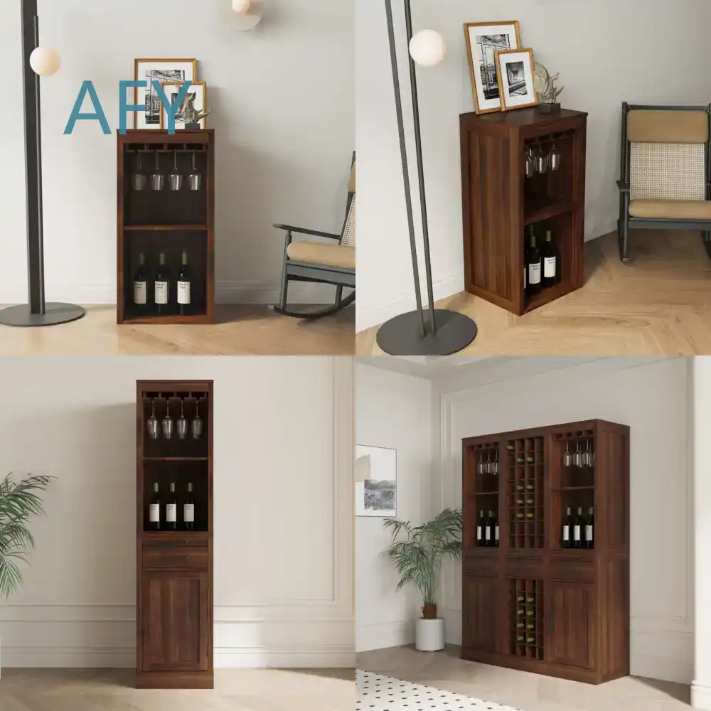 Muji Home Storage - Lemari Rak Anggur Modular Warna Walnut